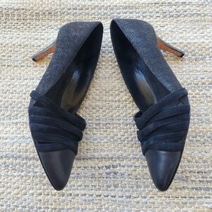 Rebecca Minkoff Snake Print Leather Suede Crisscross Studded Heels Black 10